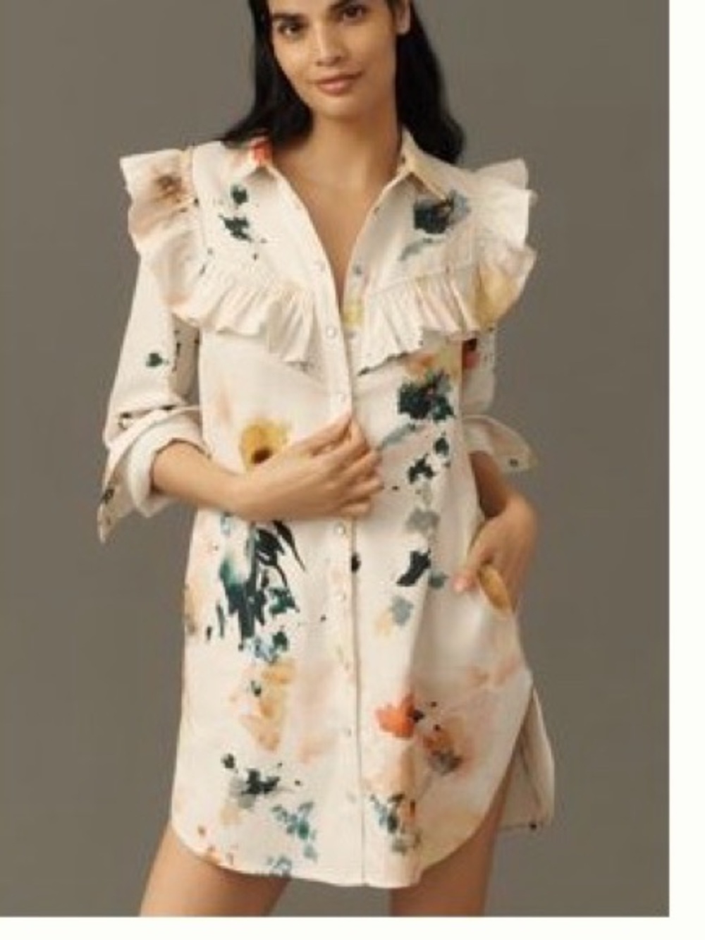 NWT Pilcro Long Sleeve Ruffled Denim Minishirt  Dress